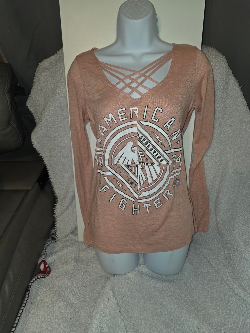 American Fighter Women's Peach Crisscross V-Neck Long Sleeve Top